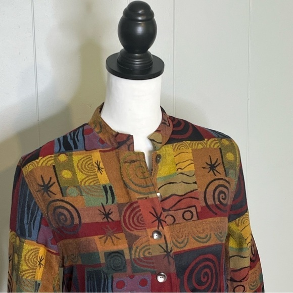 Chico’s Design Jacket 90s Abstract Print Art To Wear Mandarin Collar Sz … - Picture 3 of 15